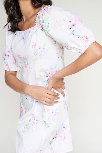 White Floral Straight Dress, White, image 3